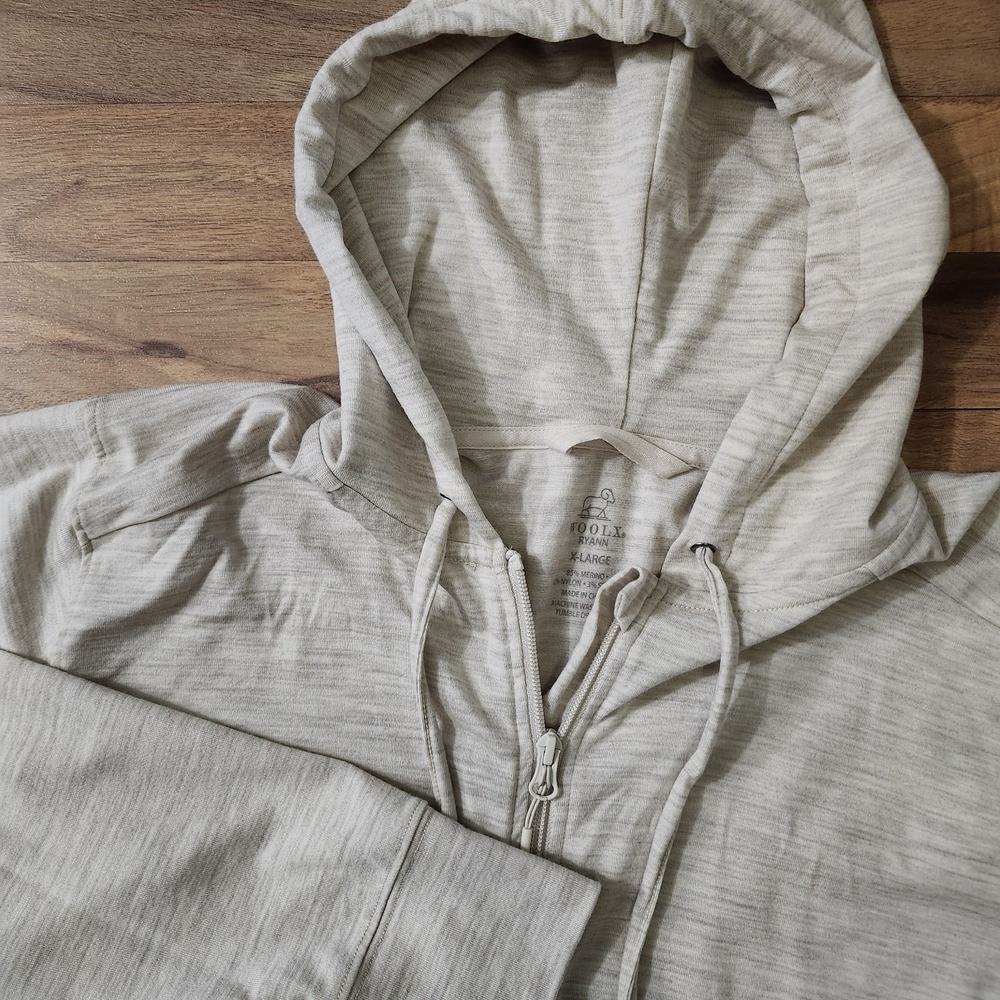 WOOLX Ryann Hoodie Womens XL Cream Heather Merino Wool Full Zip Minimal Euc